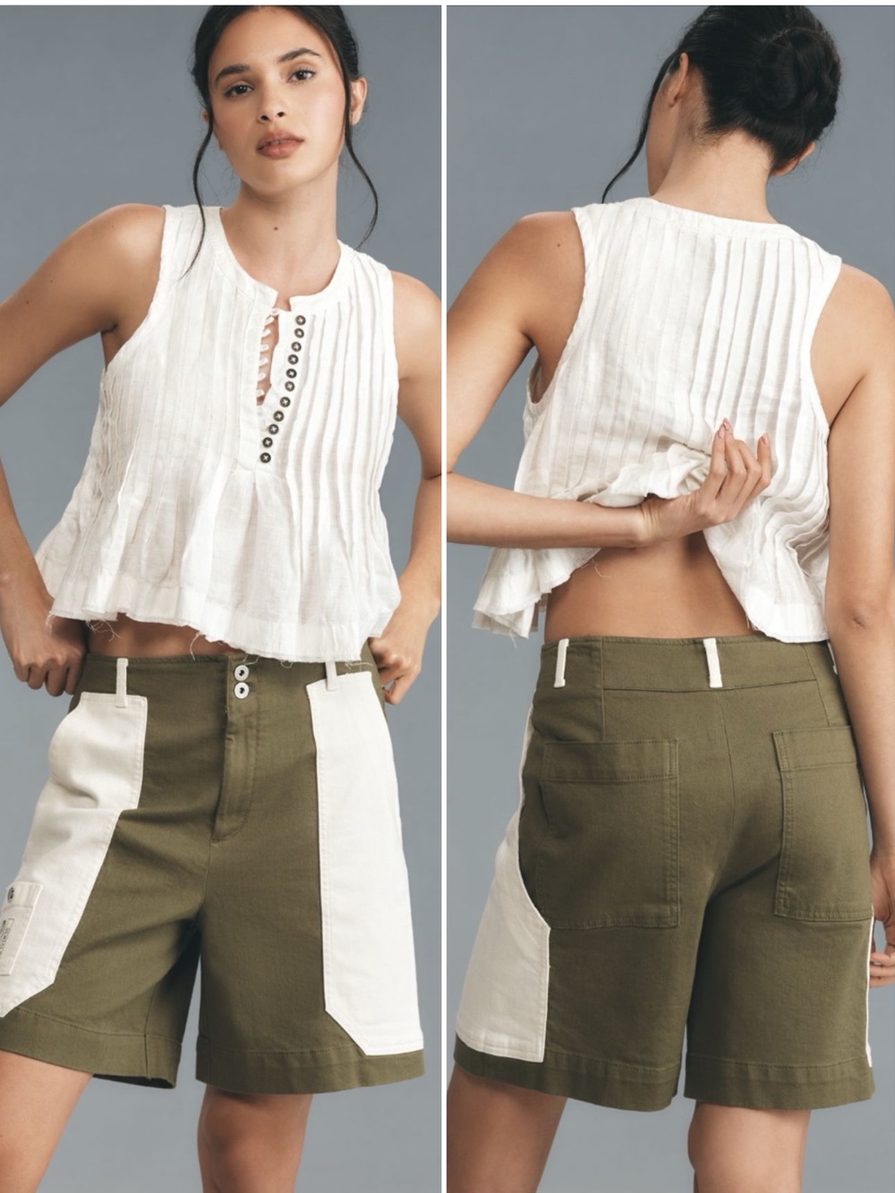 MAEVE ANTHROPOLOGIE Women’s Size 32 Baked Olive Colorblock Utility Wading Shorts